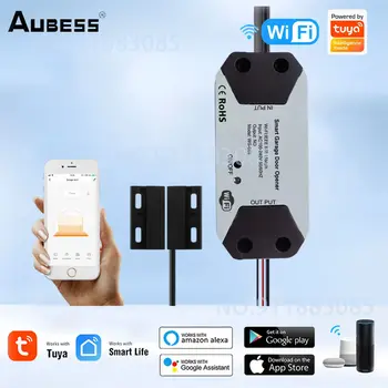 Aubess 스마트 와이파이 차고 문짝 오프너, 투야 무선 문짝 오프너 컨트롤러, 원격 음성 제어, 알렉사 에코 구글 홈으로 작동