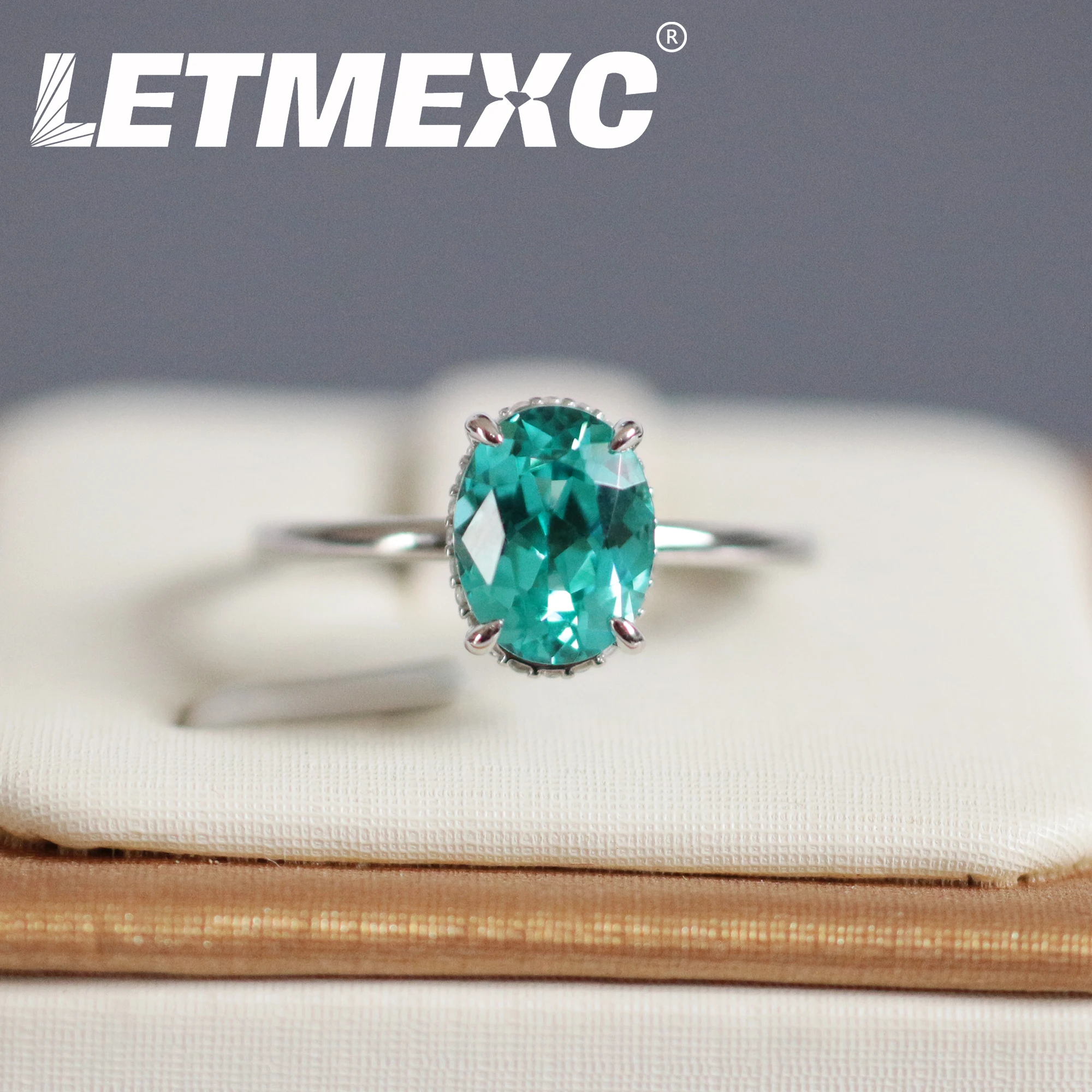 

LETMEXC Paraiba Color Cubic Zirconia Oval Cut Gems 925 Silver CZ Ring Women's Classic Fashion Rings