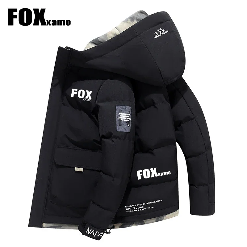 Foxxamo 야외 스포츠 두꺼운 후드 사이클링 재킷, 가디건 프린트 재킷, 작업 스타일 코튼 하이킹 코트, 가을 겨울