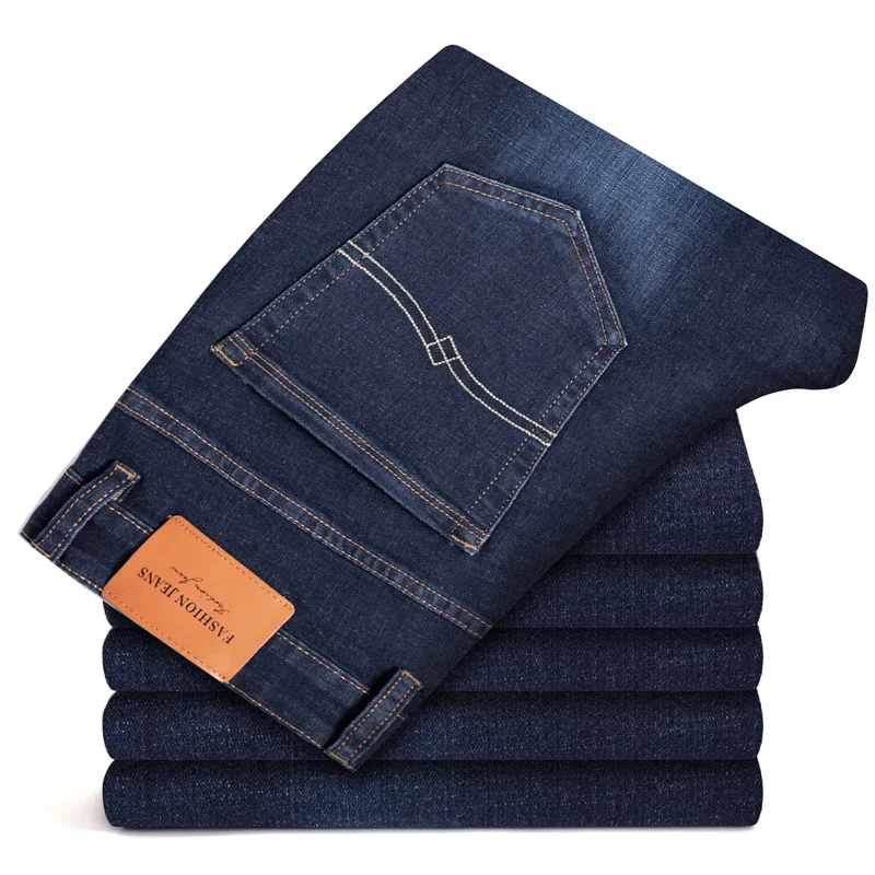 thumbnail image 1 of Pantalones vaqueros rectos holgados negros puros de estilo clásico para hombre, pantalones casuales de tela suave elástica para negocios de otoño e invierno, pantalones de marca para hombre, 1 of 5