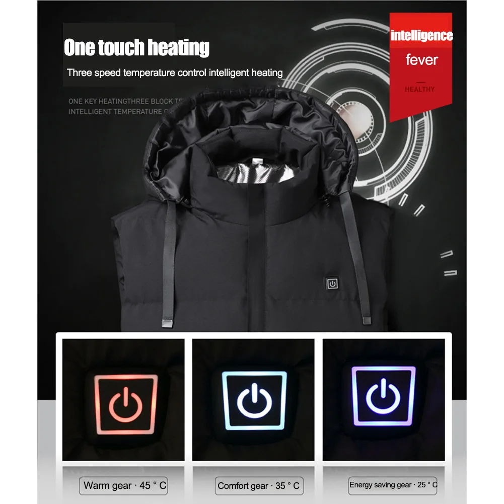Smart Thermal Clothing Vest Autumn Winter Warm USB Electric Heated Vest Plus Size Waterproof Hooded Waistcoat for Hunting Hiking