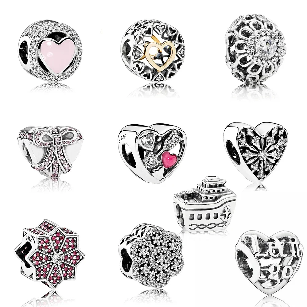 

NEW Fashionable S925 Sterling Silver Freestyle Charm Cruise Shiny Transparent Frosted Heart Female Jewelry