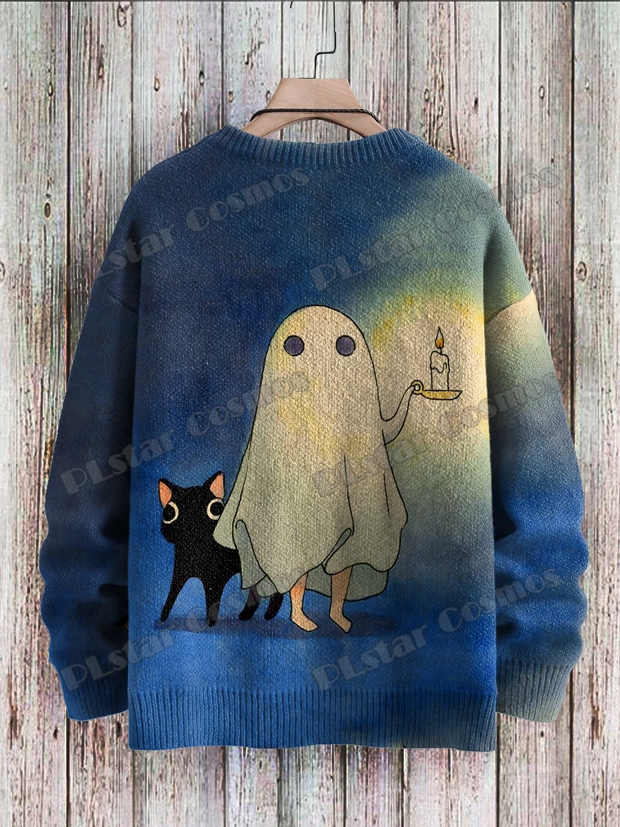 Katze Blumen kunst & Retro weiß Wolf Muster 3d gedruckt Männer gestrickt Pullover Winter Unisex lässig gestrickt Pullover Pullover zzm84 – Detail 12