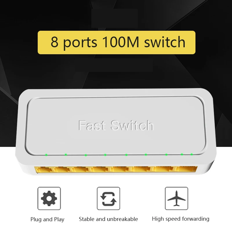 

RJ45 Hub Game network switch Plug and Play 100Mbps Ethernet Smart switch Full Auto Game Loading Adapter 8 port Internet Splitter