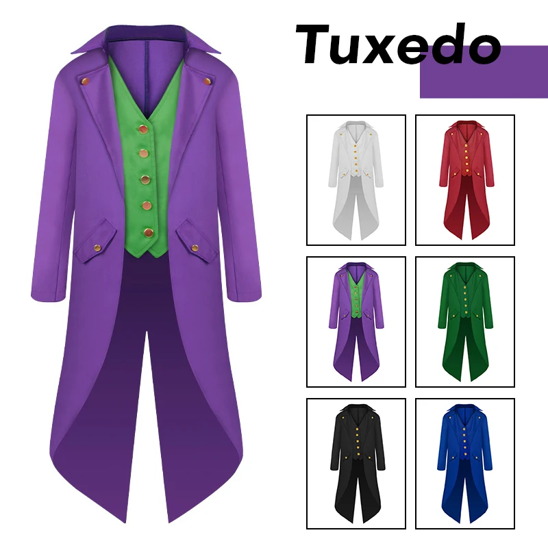 

Kids Medieval Jacket Retro Victorian Prince Coat Steampunk Tailcoat Fake Two Piece Tailcoat Party Halloween Cosplay Costumes