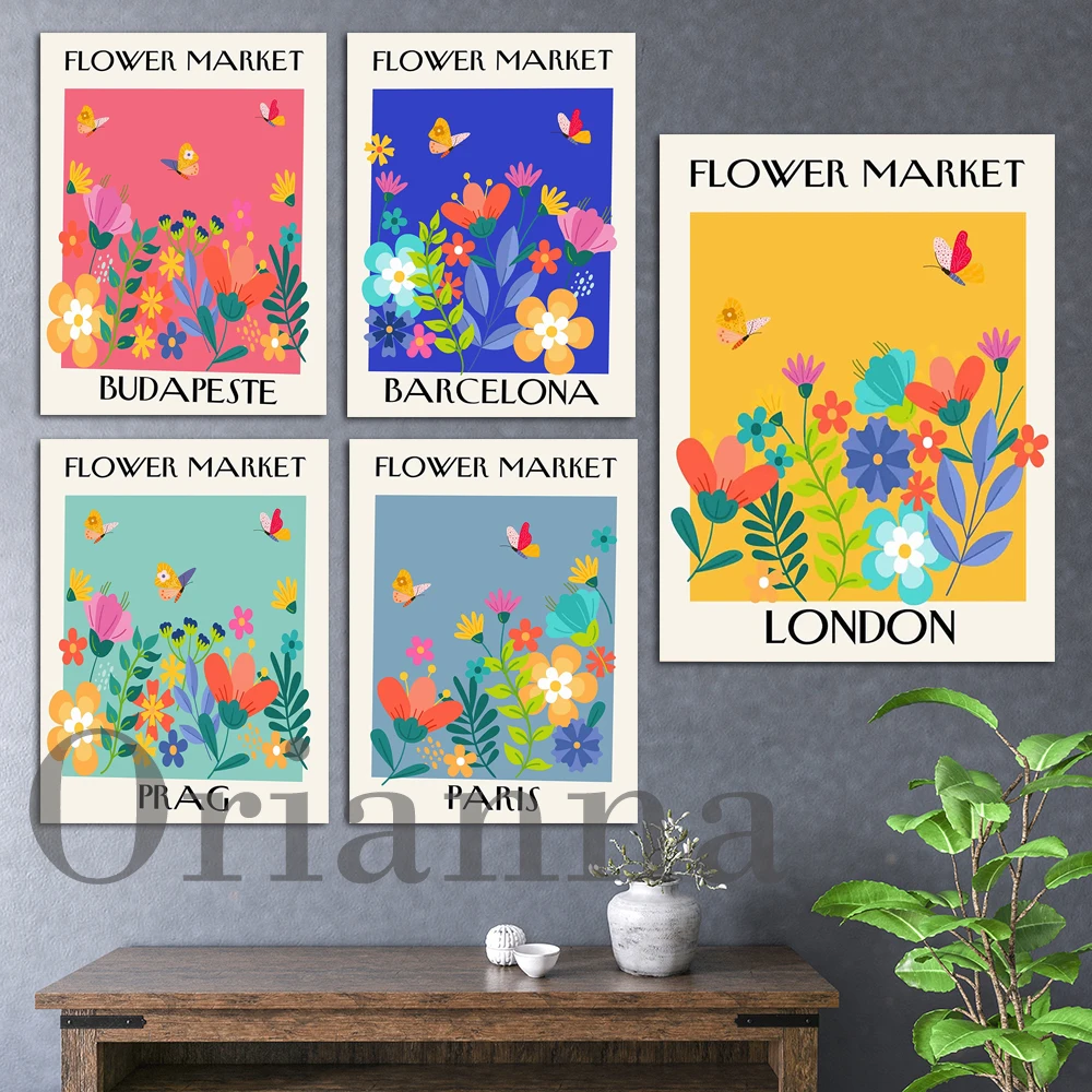 

London Color Flower Market Abstract Art Prints Posters Nordic Modern Home Living Room Bedroom Decor Painting Gift