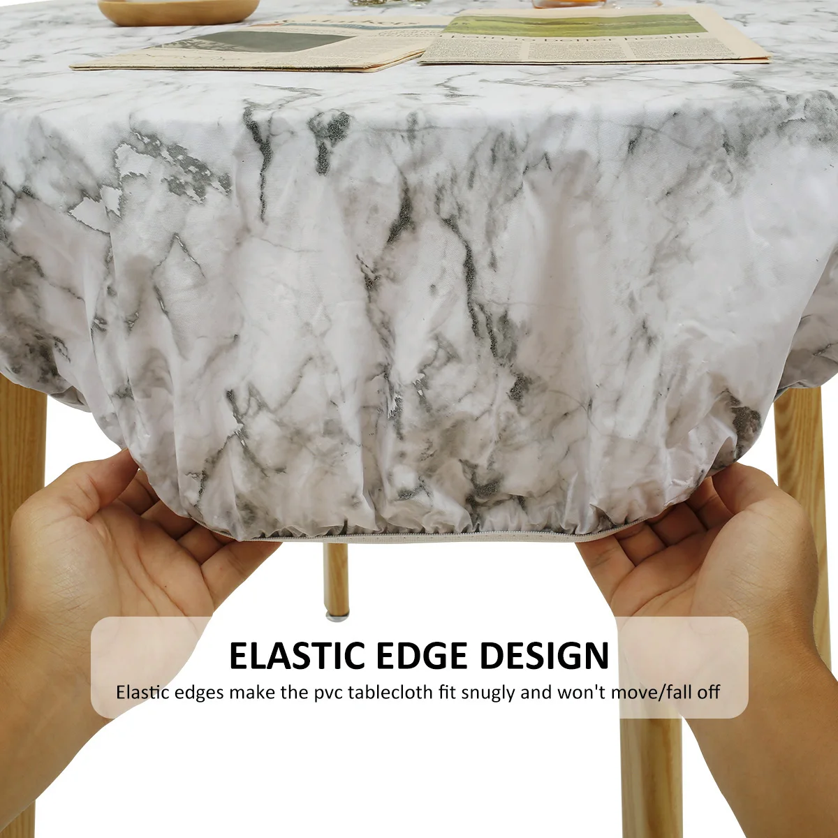 KYJSW 2 Piezas De Mantel Redondo, Manteles Impermeable Ajustable Con Bordes Elástica, Para Mesa Redonda De Un Diametro Entre 60 Cm Y 130 Cm (Marrón+ Amarillo,130cm/51in