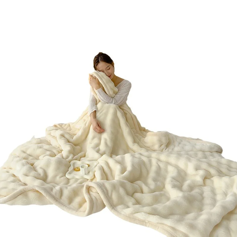 Light luxury premium rabbit fur blanket double-sided plush thickened multifunctional air conditioning blanket nap cover blanket 4