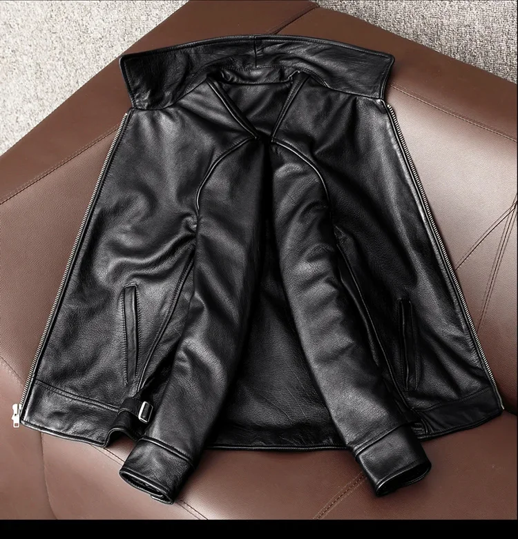 Description Picture 5 of itemFree Shipping New Black Cowhide Jacket Men Genuine Leather Coat Dad's Spring and Autumn Clothes Size S-5XL