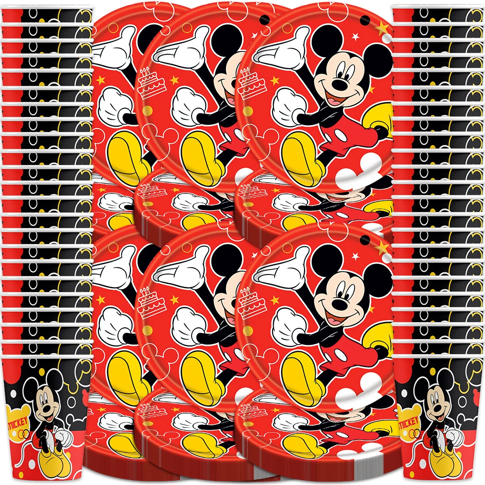 60pcs Mickey Theme Girls Kids Favors Cups Plates Happy Birthday Party Tableware Set Decoration Events Supplies