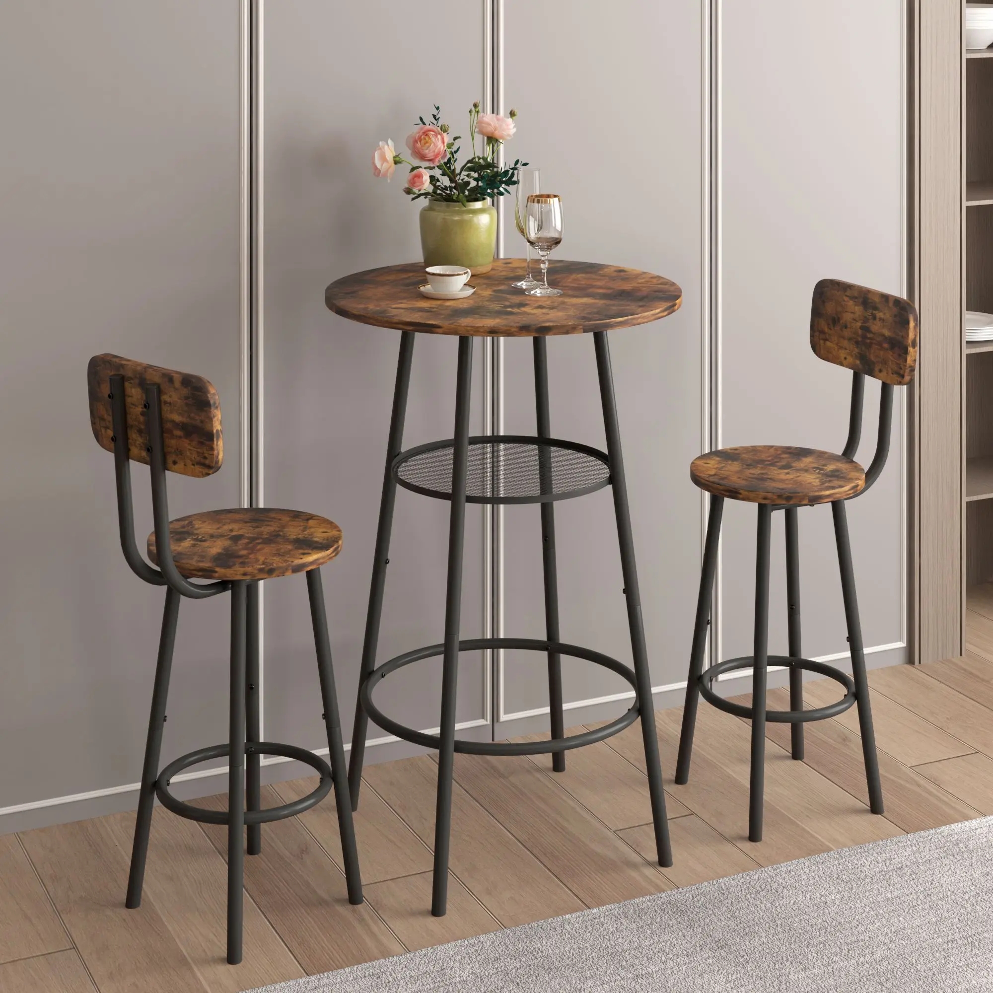 

Bar table, equipped with 2 bar stools , with backrest and partition