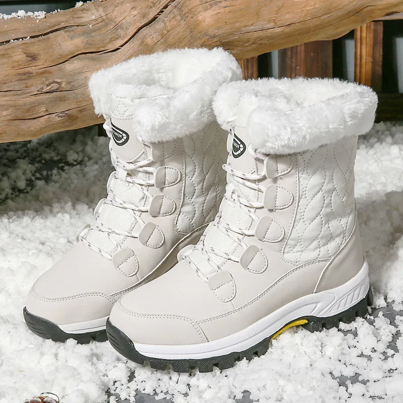 

Ботинки, новинка зимы 2023, ботинки большого размера для снега для женщин, уличная дорожная Утепленная обувь из хлопка с высоким берцем, Утепленные ботинки