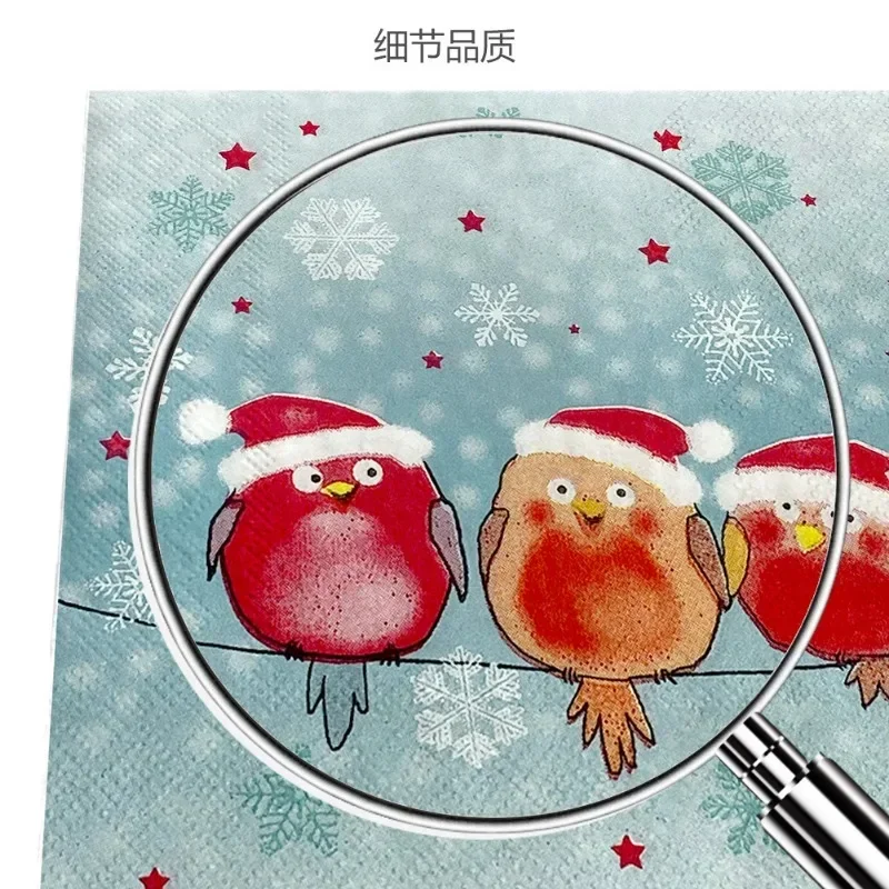 20pcs/Pac Christmas Three Little Birds Printed Napkins Handkerchiefs Birthday Party Tissue Paper For Restaurant Decorations paper napkins tissue paper decoration