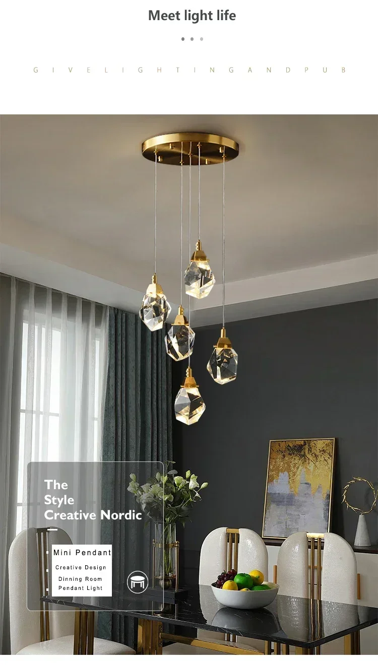Description Picture 6 of itemModern Crystal Chandelier Indoor Crystal Ceiling Light Fixtures With Clear Solid Crystal For Living Room Hallway Kitchen Lamp
