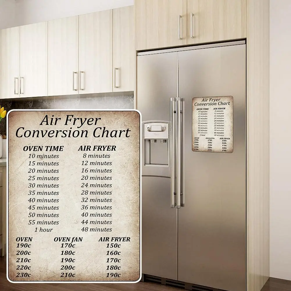 

Rustic Air Fryer Conversion Chart Cooking Time Temp Oven Time Air PVC Kitchen Fryer Chart Magnetic A5 Sheet Cheat Sign Cook X1U1