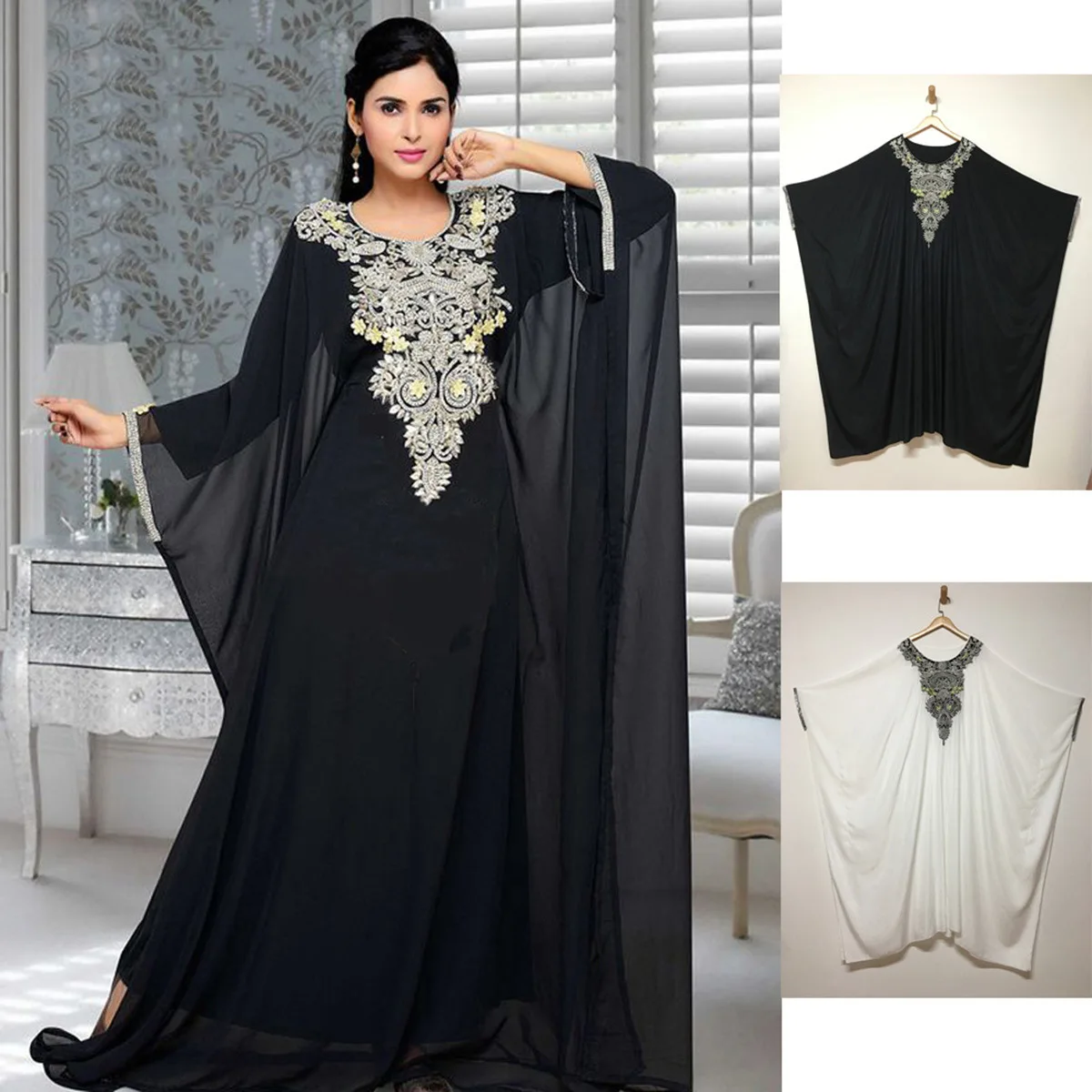 

Abaya мусульманское женское модное платье с рукавами «летучая мышь», турецкое Африканское кафтан, платья, новинка 2023, черное, белое платье, платья, свободные платья