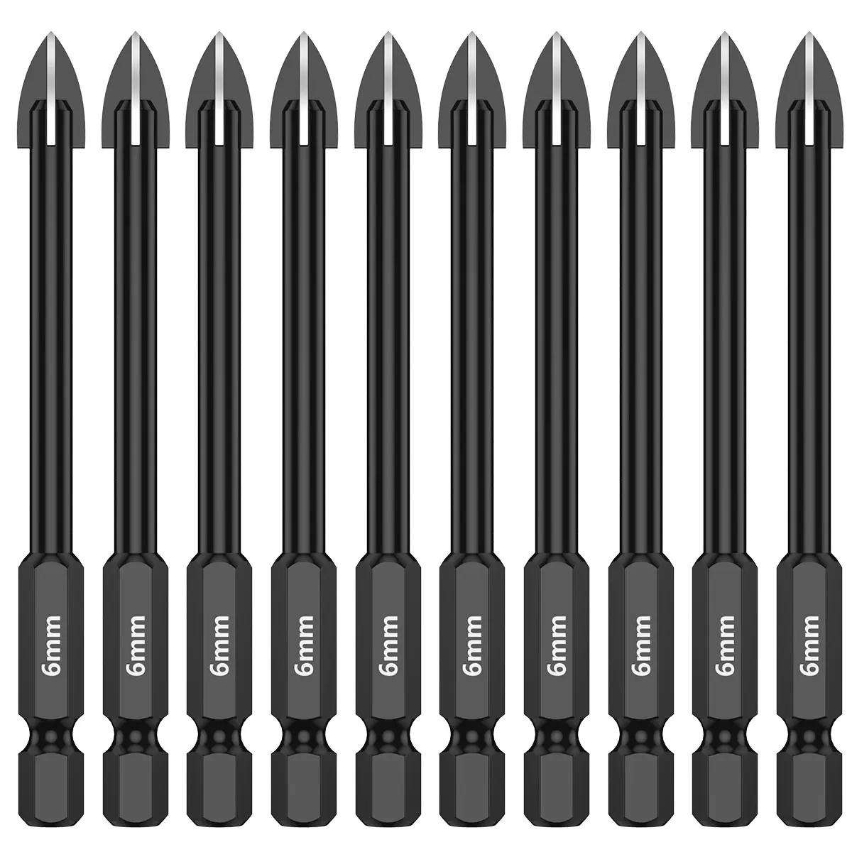 10Pcs 6mm Cross Hex Drill Bit Set For Tile Porcelain Glass Mirror Multifunction Tile Porcelain Drill Bit Kit Tool Carbide Drills 10pcs 6mm cross ceramic triangular drill bit set tungsten carbide hex shank 74mm four edge for tile porcelain glass mirror tool