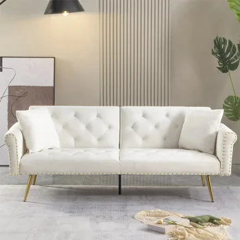 71 inches Convertible Futon Sofa Bed,Modern Reclining Futon Loveseat Couch Sleeper Sofa 2 Pillows Sleeper Sofa for Living Room 1