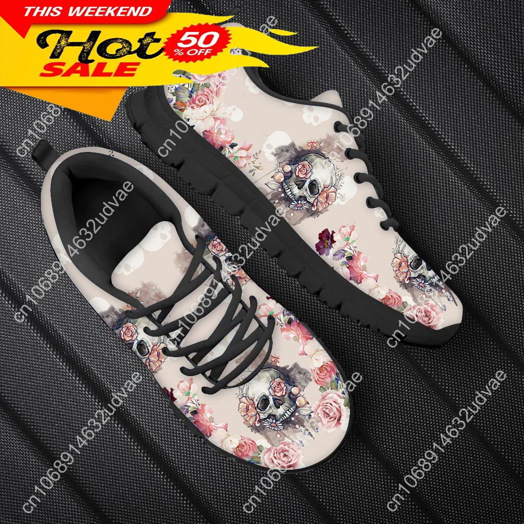 Spring Leisure Sneakers For Ladies Sugar Skull Pattern Gothic Flats Lace Up Shoes Comfort Air Mesh Footwear Zapatos