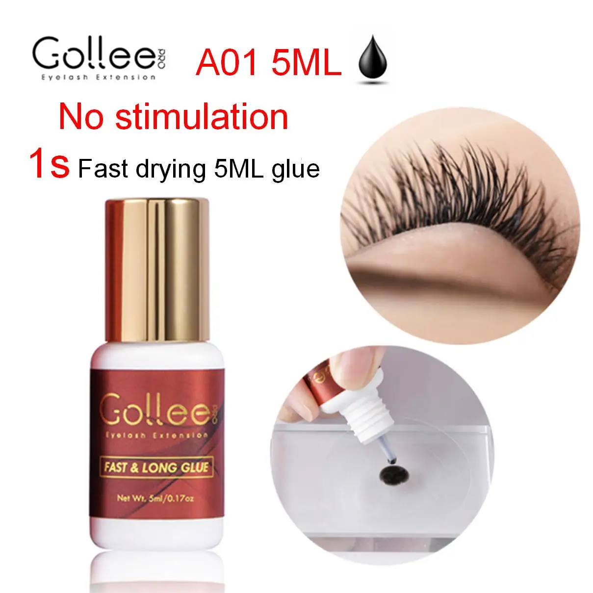 Gollee Lash Extension Glue Makeup Tools 5Ml Lash Glue Colla Per Extension Ciglia All'Ingrosso Impermeabile 1S Estensione Ciglia Ad Asciugatura Rapida