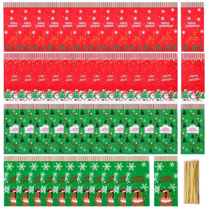 

Pack of 50pcs Christmas Candy Bags Santa Snowflake Gift Biscuit Wrapping Case Storage Bags for Presents DropShipping