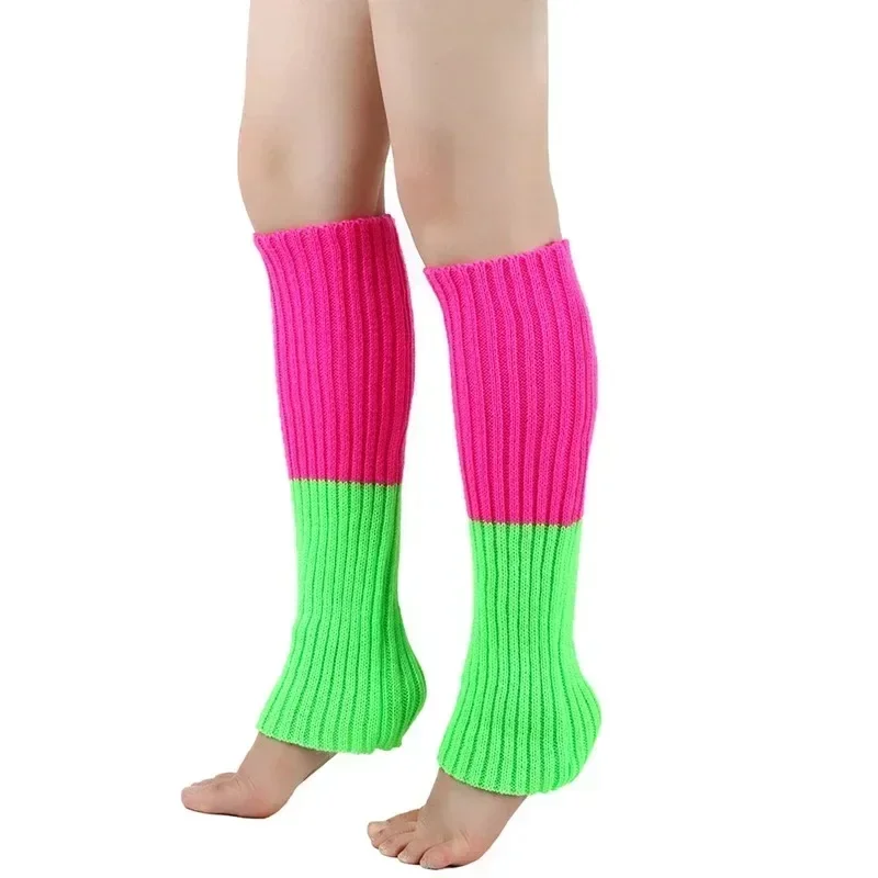 3Pairs Women Juniors Neon Ribbed Leg Warmers for 80s Eighty's Party Sports Yoga Footless Socks Punk Knee High Gothic Hip-hop 2