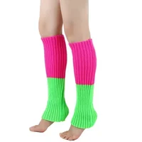3Pairs Women Juniors Neon Ribbed Leg Warmers for 80s Eighty's Party Sports Yoga Footless Socks Punk Knee High Gothic Hip-hop 2