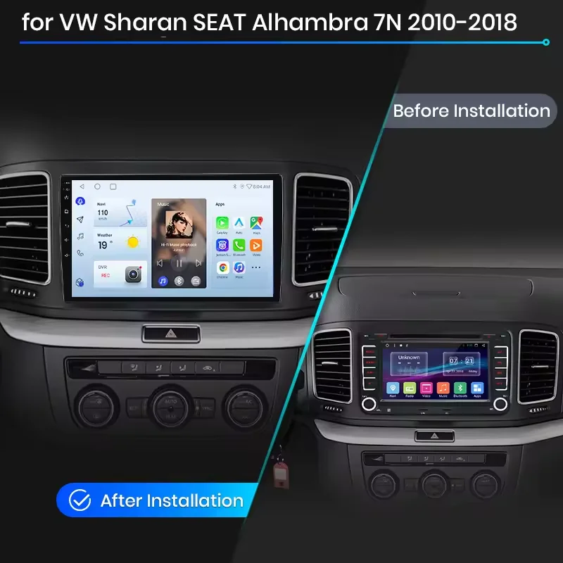Radio de coche Junsun con CarPlay inalámbrico y Android 15 para VW Volkswagen Sharan Seat Alhambra 7N 2012-2018, GPS, navegación, reproductor multimedia, WiFi, 4G, DSP, RDS, Bluetooth, FM, AM, pantalla táctil IPS, autoradio estéreo, unidad principal 2DIN 2