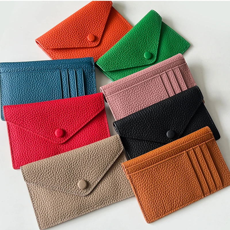 

Women's Ultra-thin Ins Style Genuine Leather Card Holder Fashion Mini Short Envelope Wallet Korean Japan Credit Card Case Purse