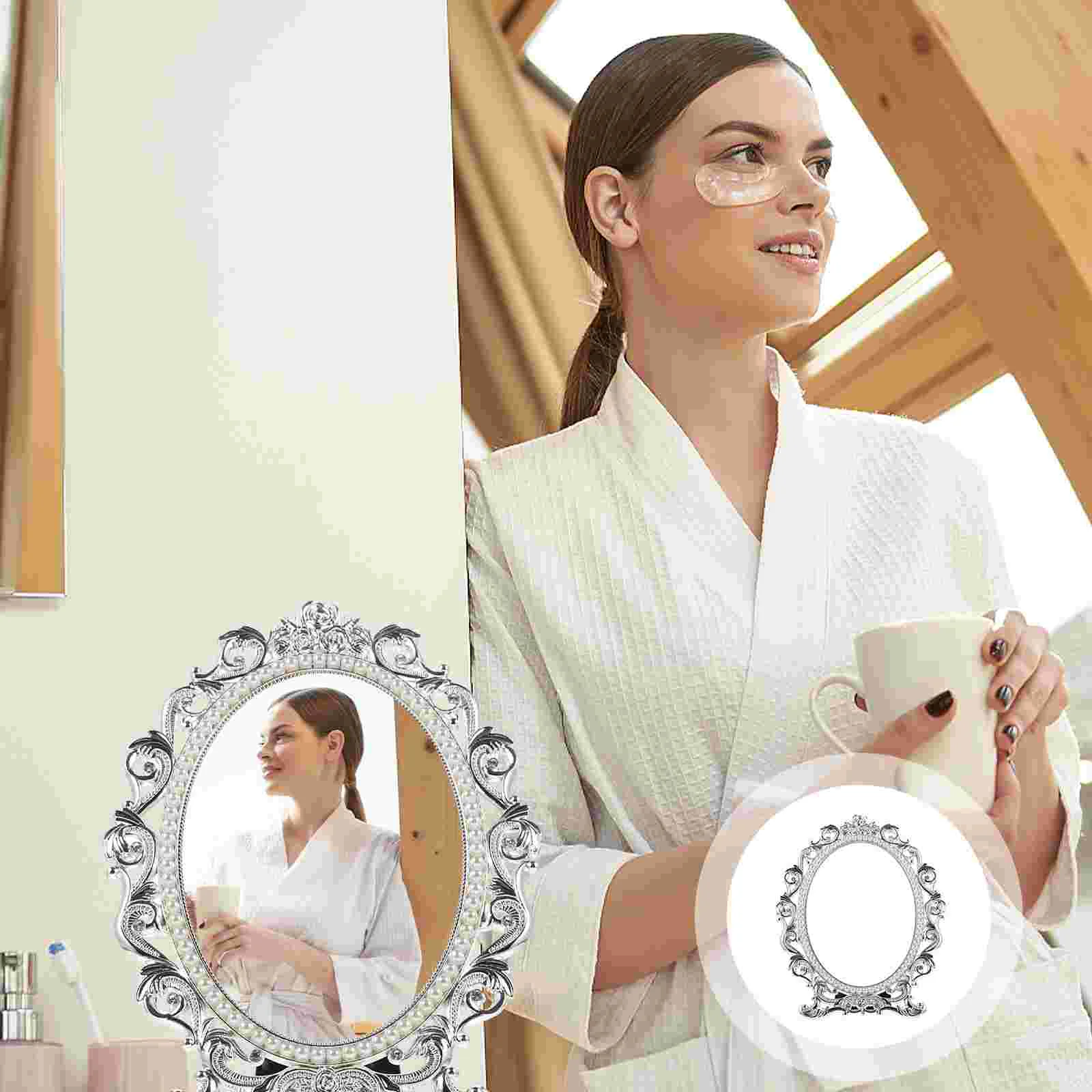 

Ellipse Mirror Vanity Woman Retro Decor Desk Zinc Alloy Delicate Makeup