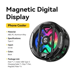 Essager Magnetic Back - Clip Dual - Mode RGB Phone Cooler with Digital Display and Adjustable 3 - Speed Cooling (Black)