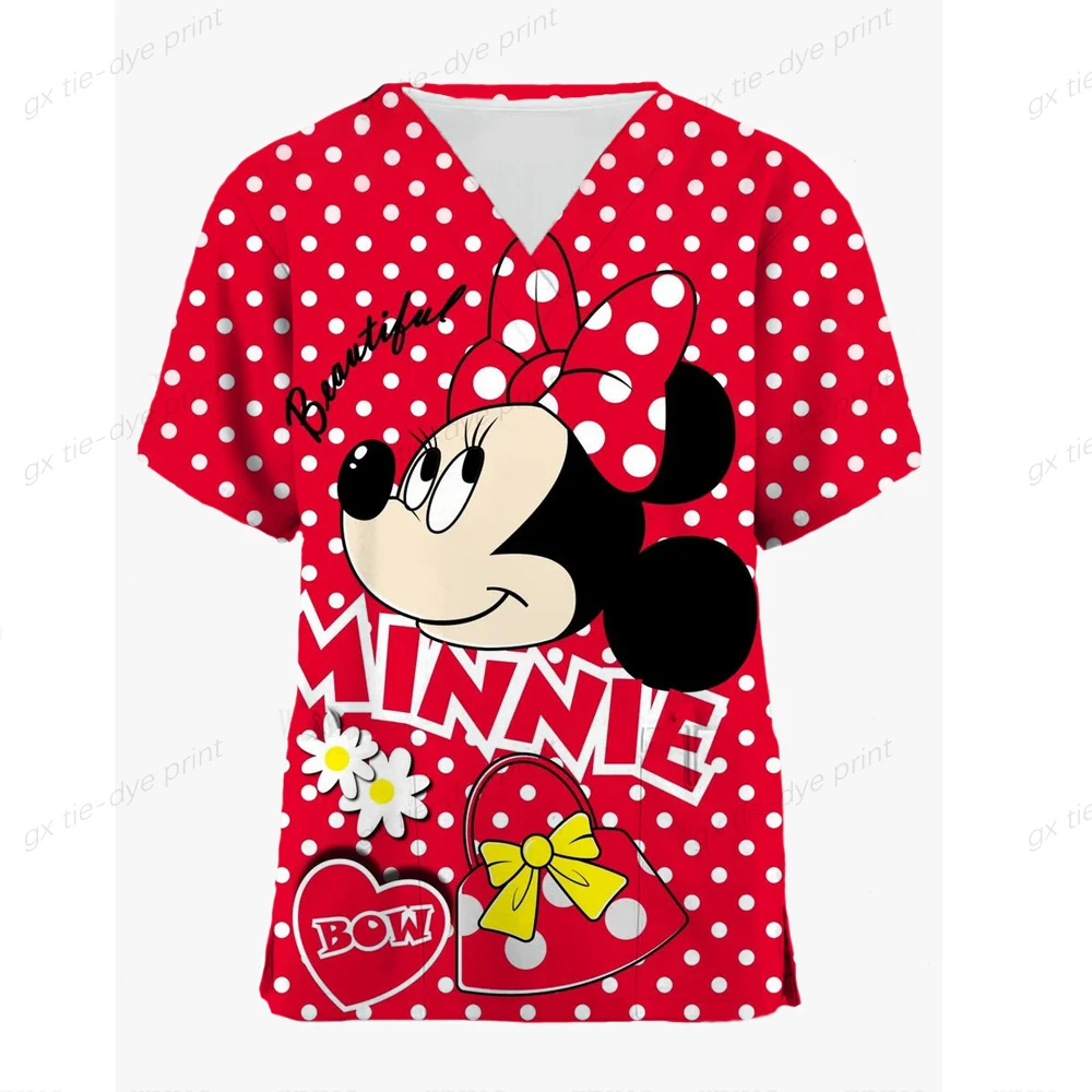 2023SummerVNeckPulloverNursingScrubTopsPrintingDisneyPrincess