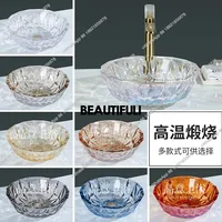 อ่างล้างหน้าคริสตัลสไตล์มินิมอลหรูหราแบบเรียบง่าย สำหรับห้องน้ำในบ้าน โรงแรม ทำจากแก้วใส 3