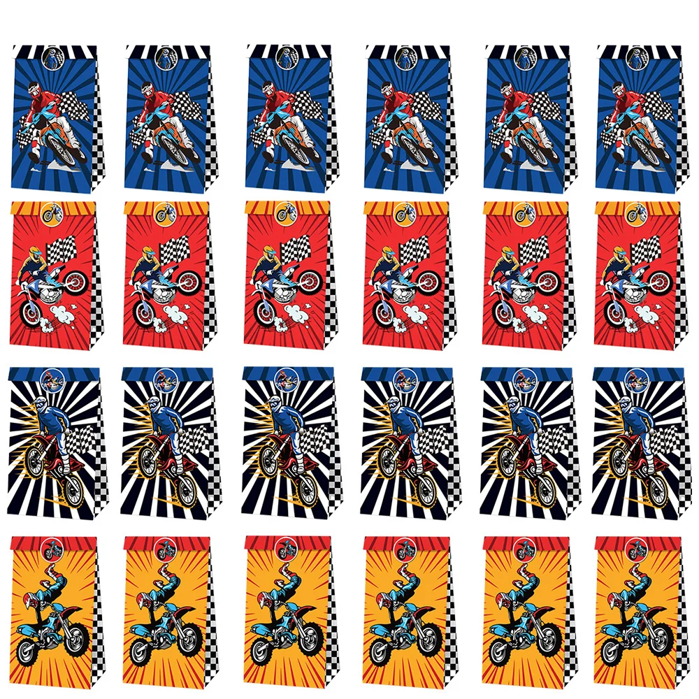 

24 Pcs Dirt Bike Paper Bag Motorcycle Party Goodie Bag Motorc Theme Boy Birthday Baby Shower Gift Snack Candy Bag Party Supplies