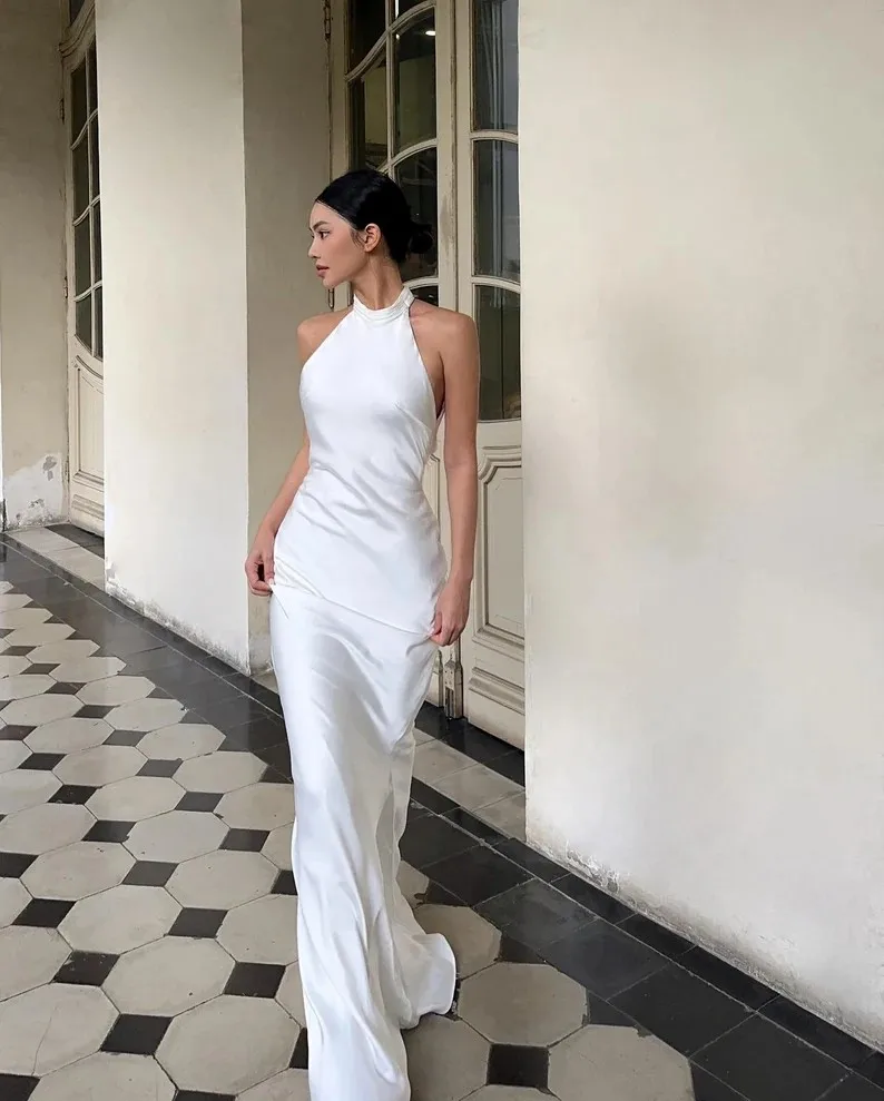 Modern Wedding Dresses Mermaid Sexy Customized Women Bride Dresses Halter Neck Elegant Bride Dress Long Wedding Party Gown 5