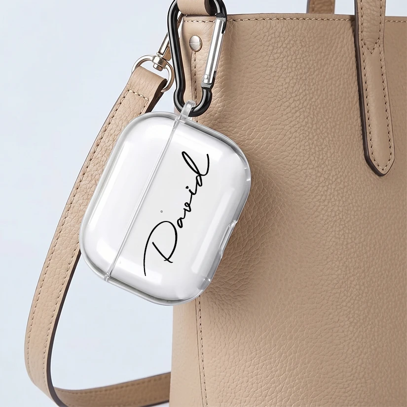 Personalized Transparent AirPods Case with Carabiner Clip