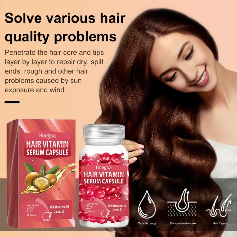 30Pcs Hair Serum Capsule Frizzy Damaged Dry Split End Hair Treatment Repair Serum Moisturizing Moroccan Oil Vitamin C E