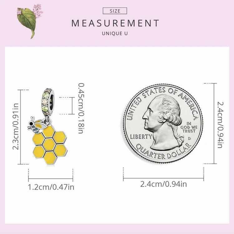 Honeycomb & Bee Dangle Charm for Pandora Bracelet | S925 Sterling Silver | Go Glam Girl 9 Honeycomb & Bee Dangle Charm for Pandora Bracelet | S925 Sterling Silver | Go Glam Girl - Show your style with the Honeycomb & Bee Dangle Charm. Hand-finished in sterling silver, this design includes a honeycomb with a padlock of small and cute bee dangling on it. The dangle is decorated with sparkling yellow and light green cubic zirconia stones. Wear in spring and summer to bring mood and beauty to your day. Perfect gift for mom, sister, grandmother, friend or yourself. | 🚚 Free Standard Shipping 7-30 days | 🥇 Top Quality Product | 💎 100% S925 Sterling Silver | 🛡️ 100% Safe & Secure checkout
