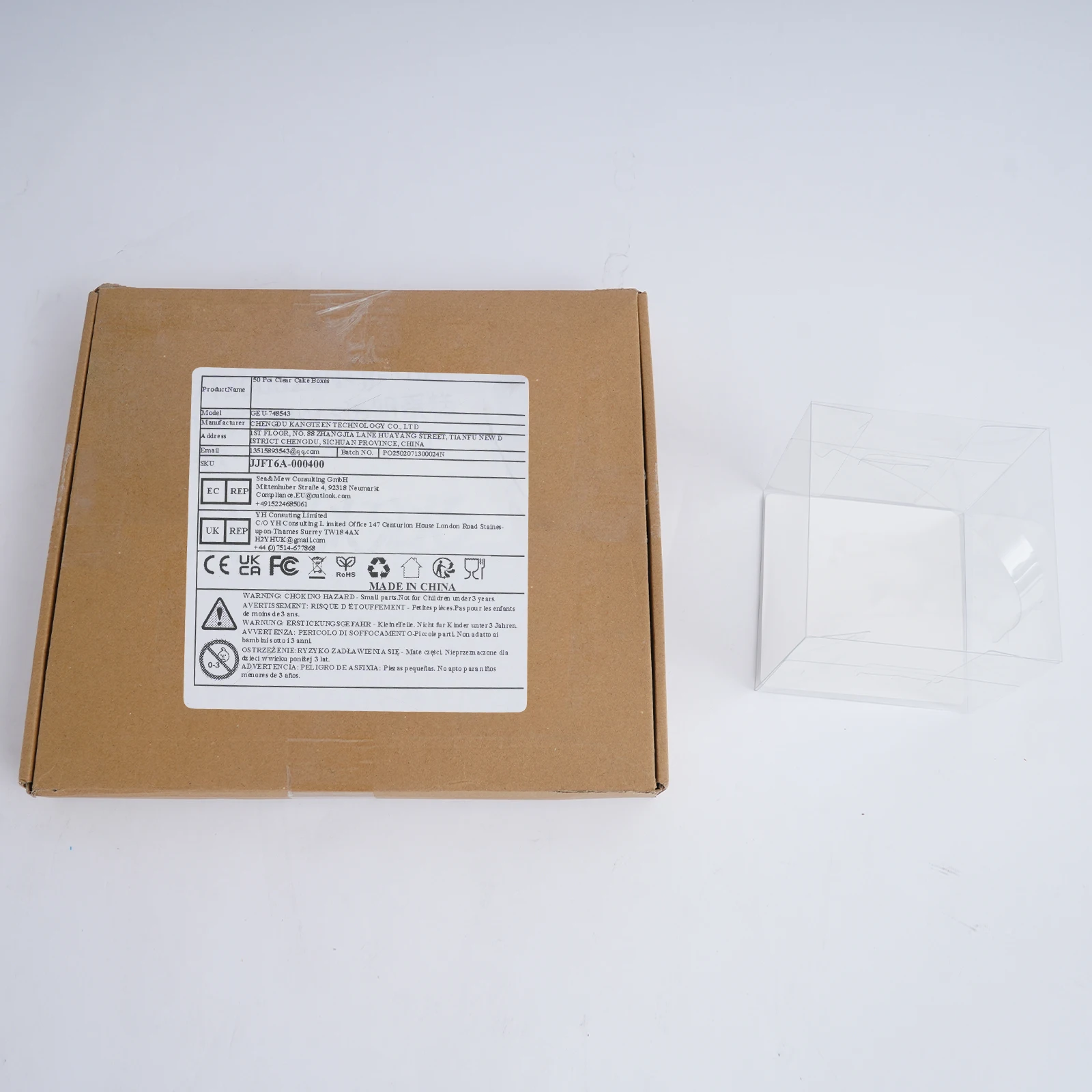 50pcs Clear PET Square Cake Boxes with Handles, 13x13x13cm Assembly Required, Food-Safe... - SKU CPCB1120 - UGI Packaging