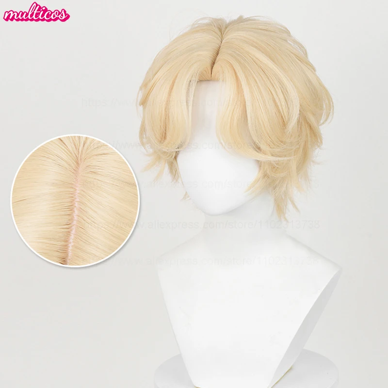 Hochwertige Luka Cosplay Perücke, kurze blonde Luka Perücke, hitzebeständiges Kunsthaar, Anime-Spiel, Party, Rollenspiel-Perücken + Perückenkappe – Detail 3
