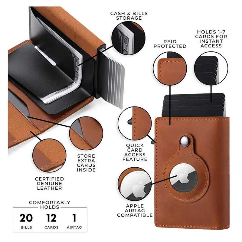 Men's Aluminum Alloy Automatic Metal Card Box Large Capacity Real Pickup Bag Man Airtag Card Holders Bank ID Wallets