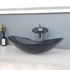 KEMAIDI Bathroom Vessel Sink Oval Glass Vessel Sink with Waterfall Faucet Tap Tempered Glass Bathroom Sinks Above Counter Basin 3
