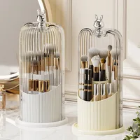 360° Rotating Makeup Brush Organizer - Dustproof Cosmetic Storage Box with Clear Lid Vanity Organizer for Lipstick Brushes Pens 1