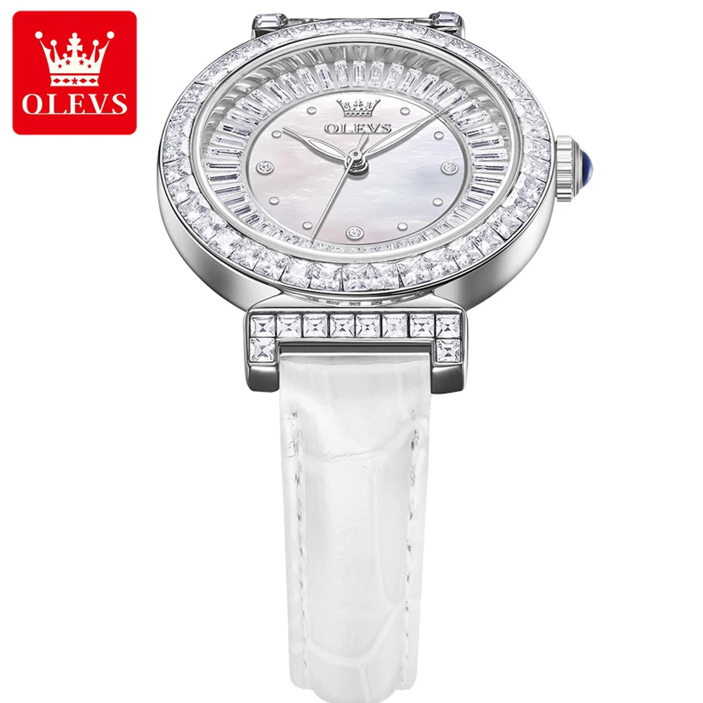 OLEVS 9983 Full Diamond Quartz Watch for Women Leather Strap Waterproof Luminous Clock Luxury Elegant  Ladies Dress Wristwatches 3
