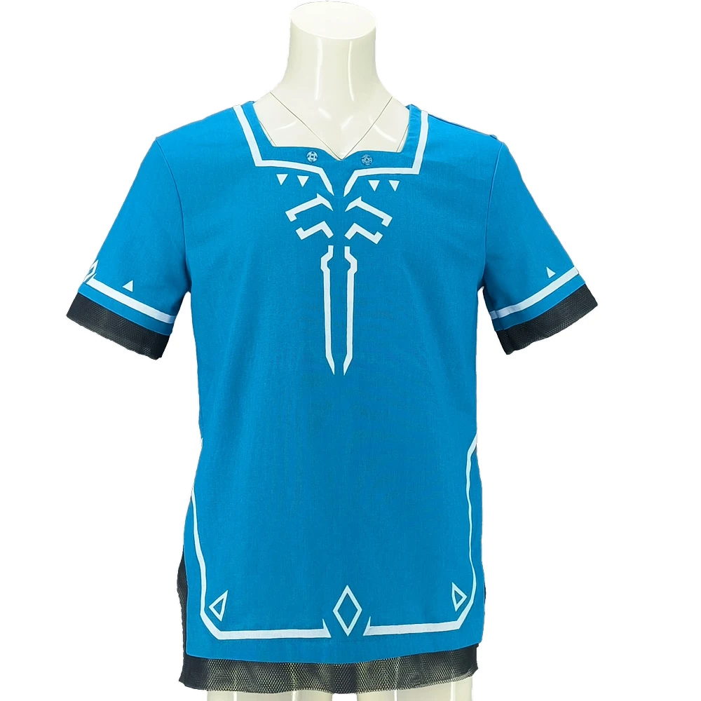 

High Quality Tears Of The Kingdom Cosplay Link Costume Halloween Carnival Blue Top Men T Shirt