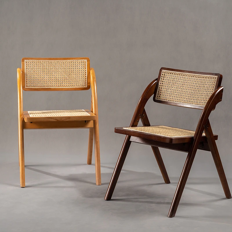 Chaise pliante en rotin avec dossier en bois massif, rétro, nordique,  minimaliste, ménage moderne, japonais