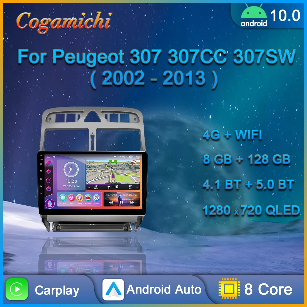 

Car Multimedia Player For Peugeot 307 307CC 307SW 2002-2013 Car Radio Android 10 Auto Stereo GPS Navigation Bluetooth Carplay 4G