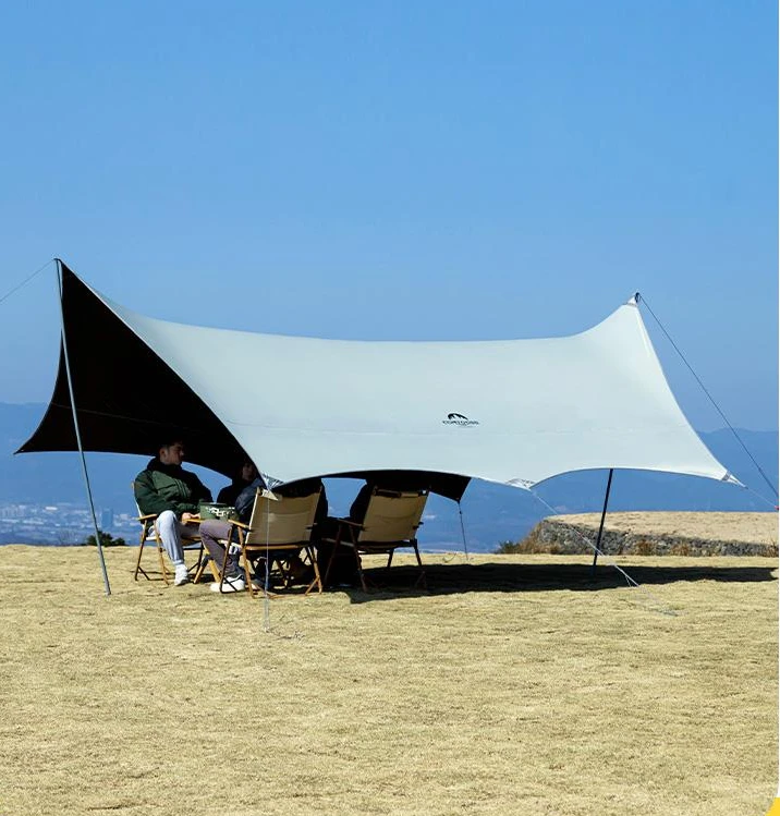 

Camping shade portable vinyl sun protection and rainproof pergola camping equipment painted silver hexagonal curtain