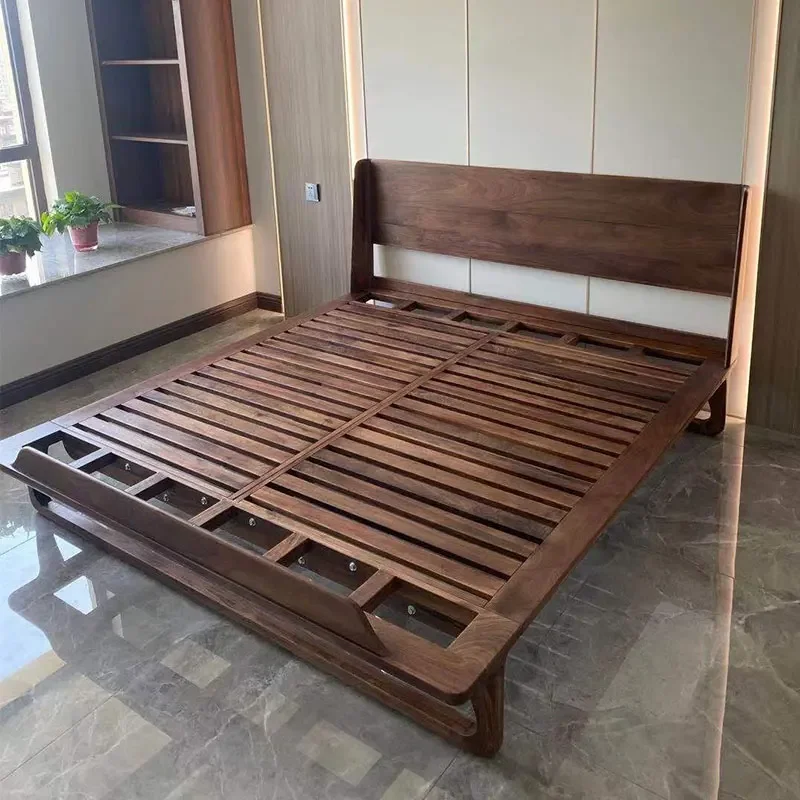 

North American black walnut full solid wood bed simple master bedroom big bed Nordic style furniture modern cherry wood bed