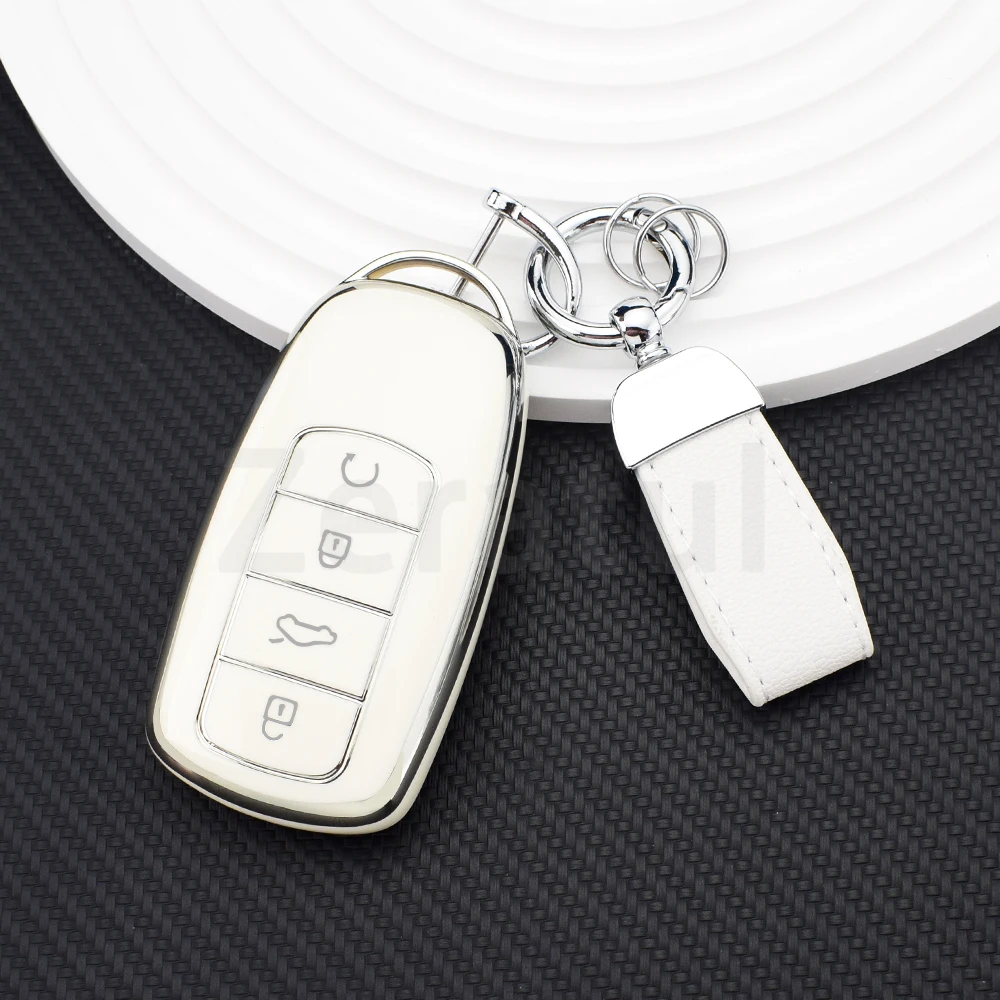 Soft TPU Car Smart Key Case Cover and Keychain Protector - Premium Car Accessories